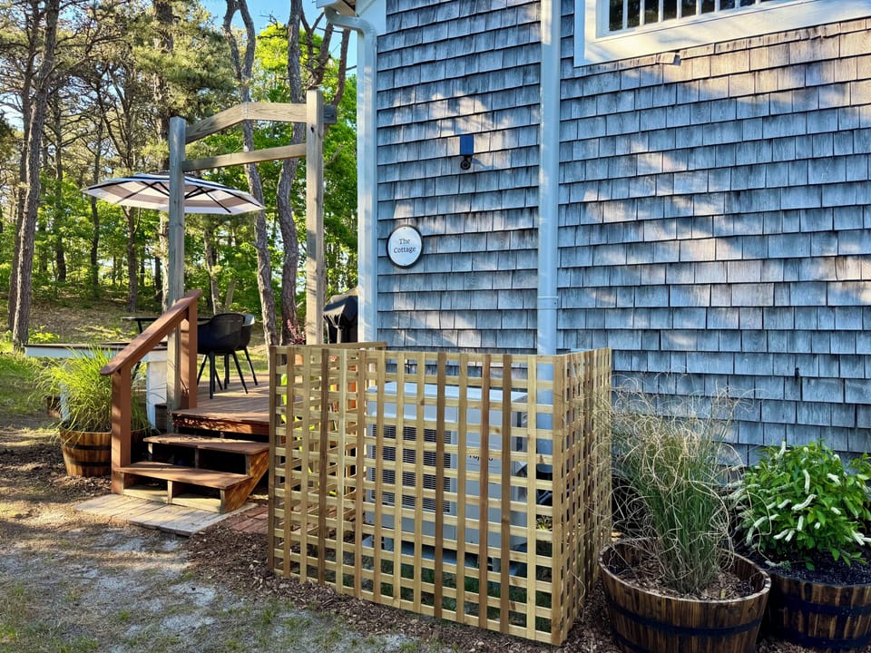 View from the parking space of entrance to The Cottage.