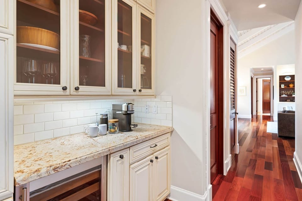 Wine fridge and coffee bar