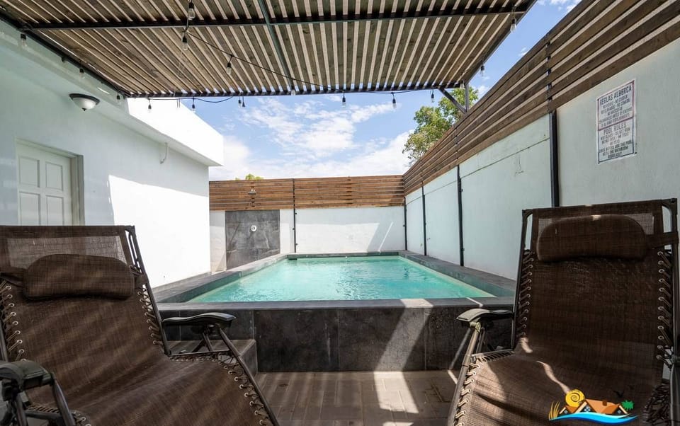 Another view of the private swimming pool and expansive outdoor entertaining space at Casa Tom in downtown San Felipe BC