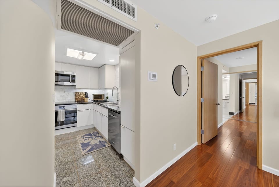 Enter into a bright open layout with a full kitchen just steps from the living area.