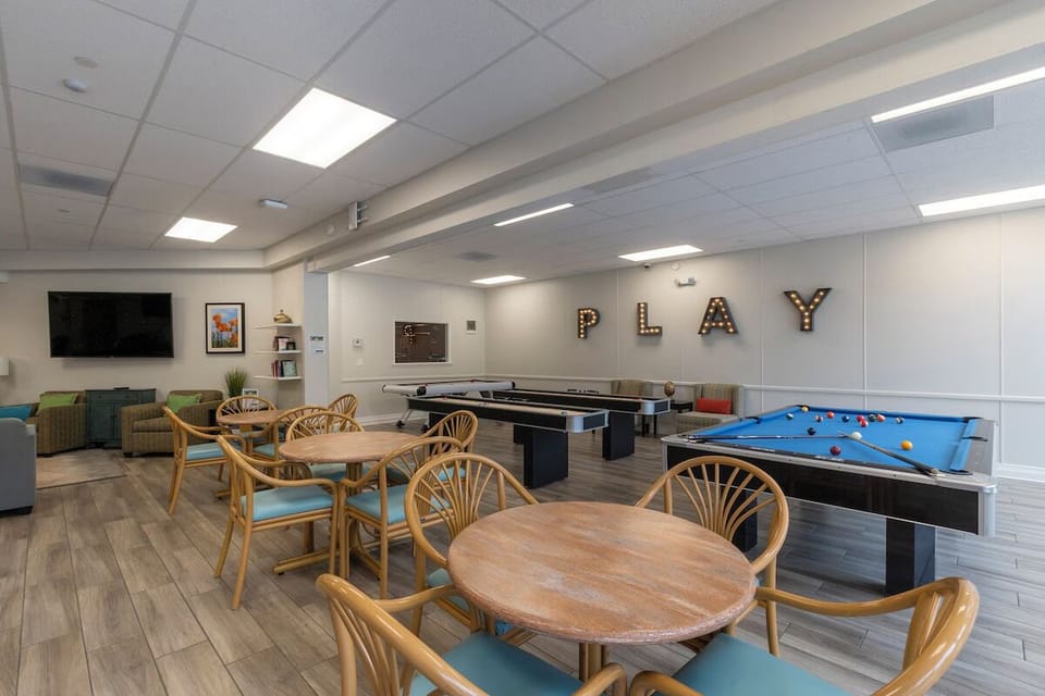 Relax together in the lounge with games and cozy seating.