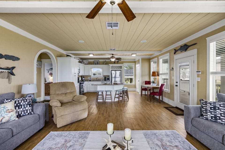 The heart of the home where beach days turn into cozy nights.