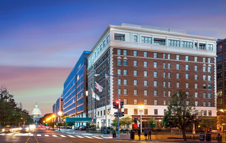 Arrive in style to a classic city-center hotel facade.