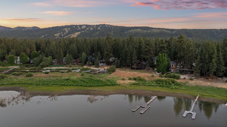 Backyard - Beautiful lakefront area with lawn, trees, and direct lake access