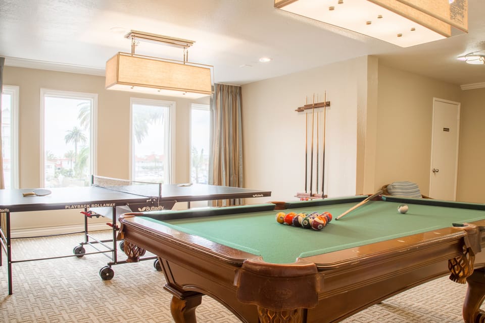Challenge friends to billiards and ping-pong in the game room.