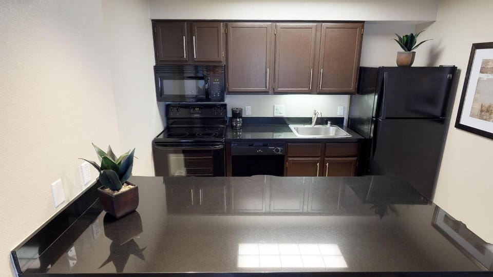 Whip up easy meals with full-size fridge and stovetop.