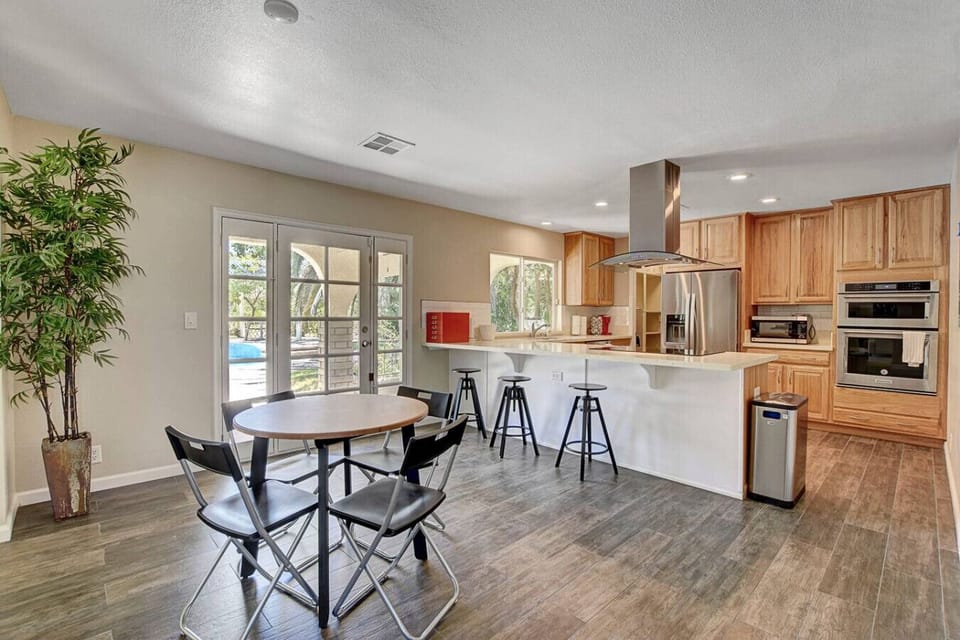 Living/dining area with natural light