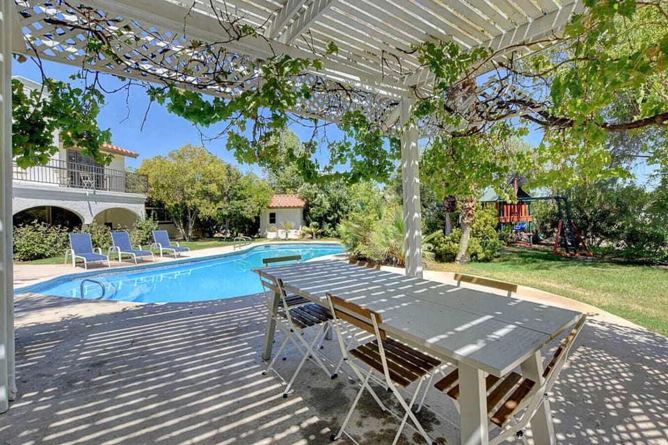Pool and outdoor dining table