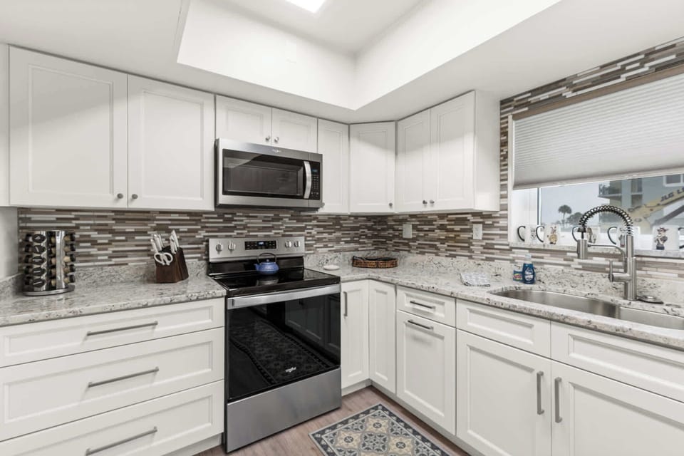Kitchen with Stove, Microwave