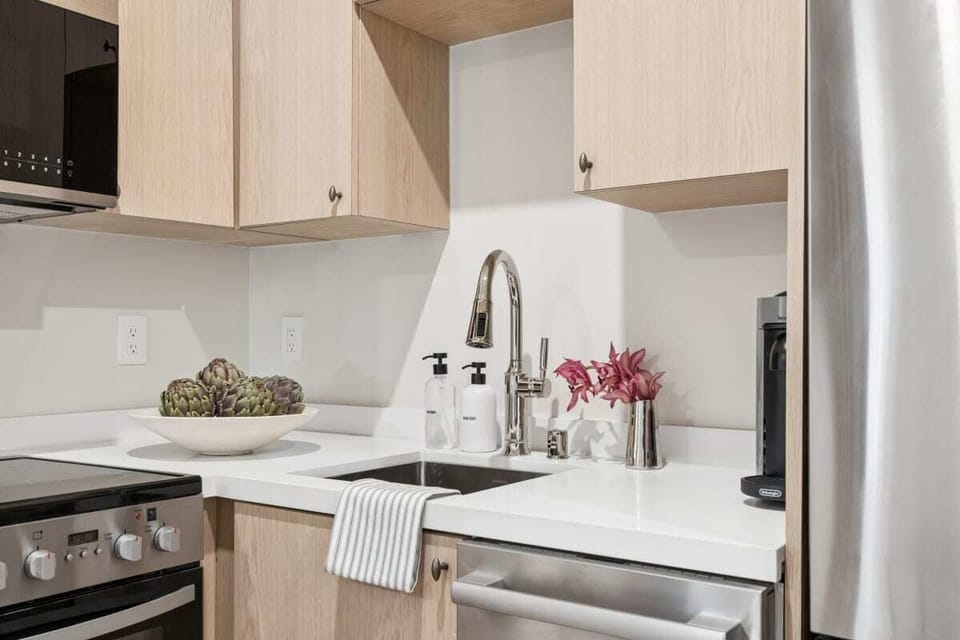 Full kitchen: Nespresso, fridge, stove/oven, plates and utensils,dishwasher