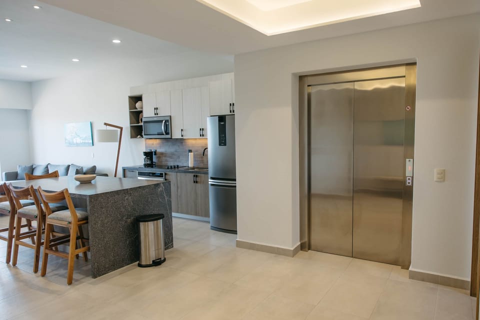 Elevator Entry and Kitchen