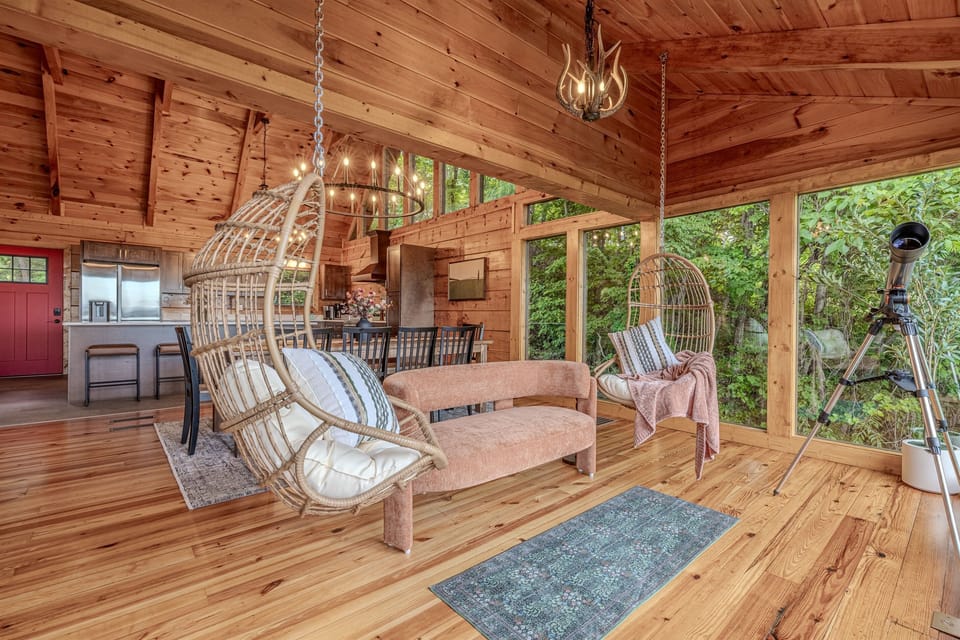 Indoor hanging chairs are just one of the many places for everyone to gather
