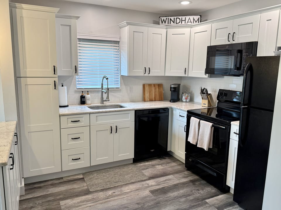 Fully stocked kitchen.