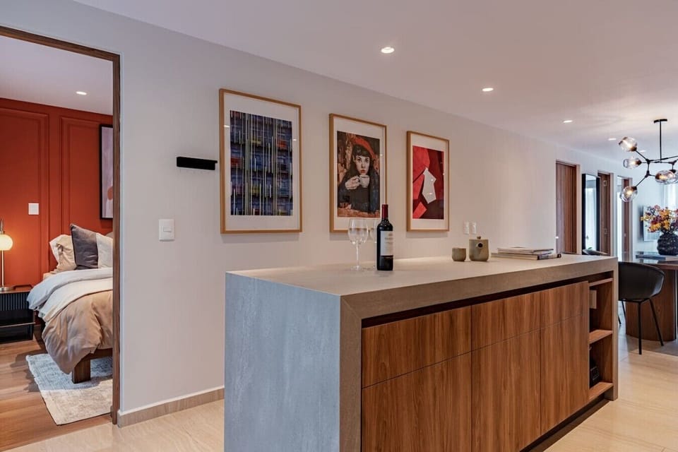 Open layout where the kitchen flows into everything