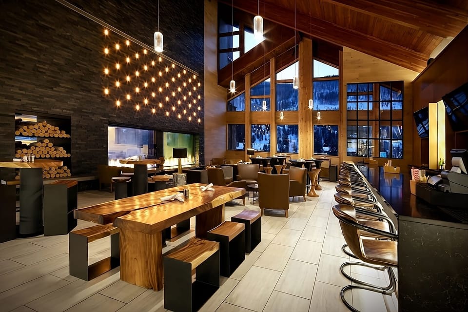 Stretch out in the airy lounge with warm modern finishes