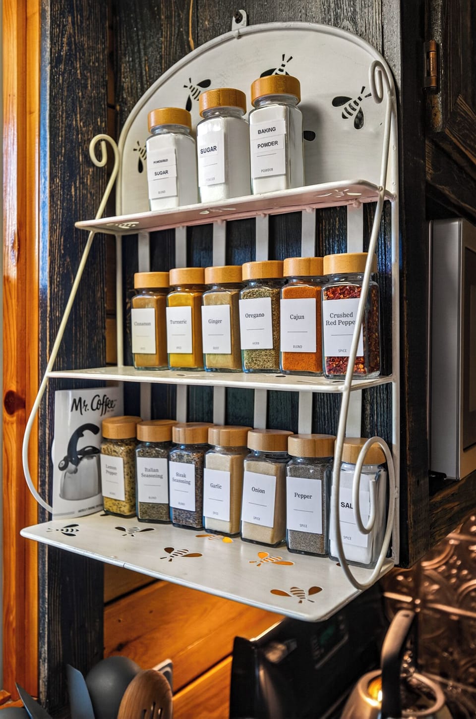 Spices/seasonings above sink for cooking, grilling and baking