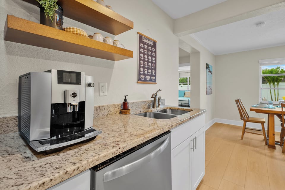 Calling all my coffee people! Check out this Jura espresso machine - for those unfamiliar with fancy coffee machines, we have a quick instructions video available on the digital guest view guide!