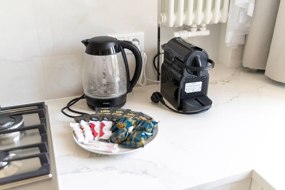Coffee Machine & Tea Station in the Fully Equipped Kitchen | Book Now with RENTUJEMY.COM