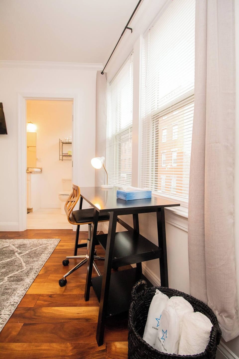 Bedroom 2, Desk overlooks the privately owned park just behind building giving a lovely relaxing view