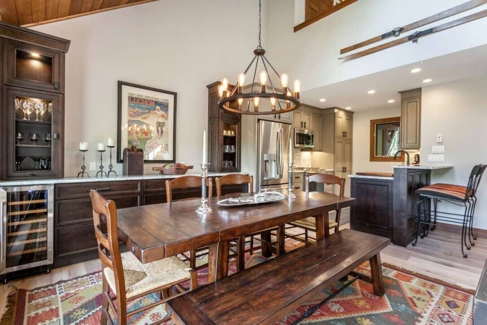 Elegant dining space with custom built in buffet and walkout patio