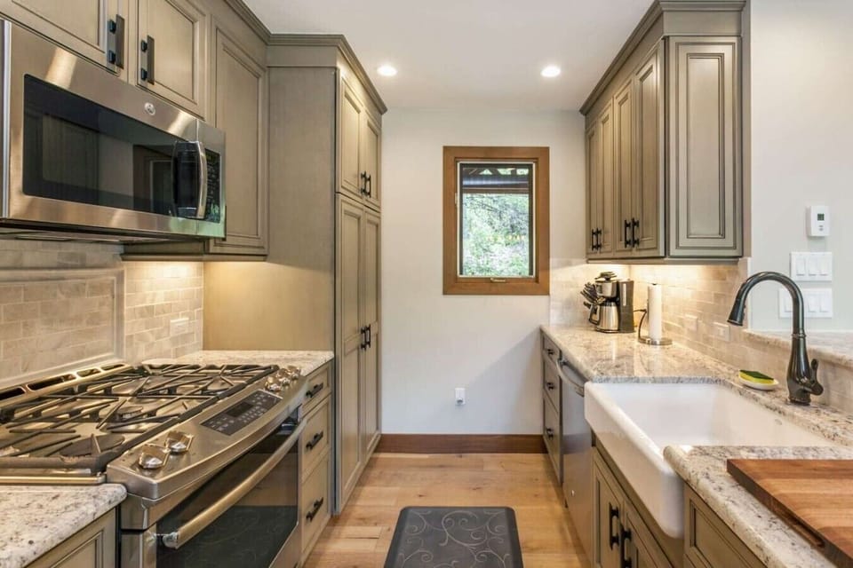 Fully equipped kitchen with stainless steel appliances