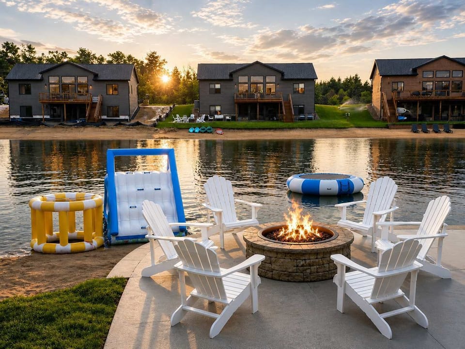 Relax and unwind at the lakeside fire pit, the perfect spot for roasting marshmallows and enjoying scenic sunset views.