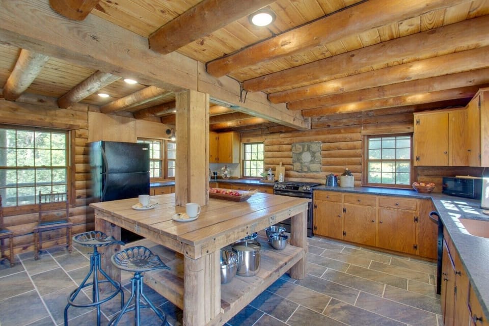 Kitchen | Wood Island & Bar Stools | Open Layout