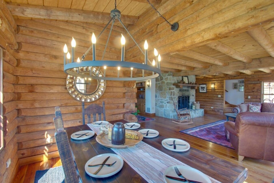Dining Area  1  | Wood Table & Chandelier | Log Interior