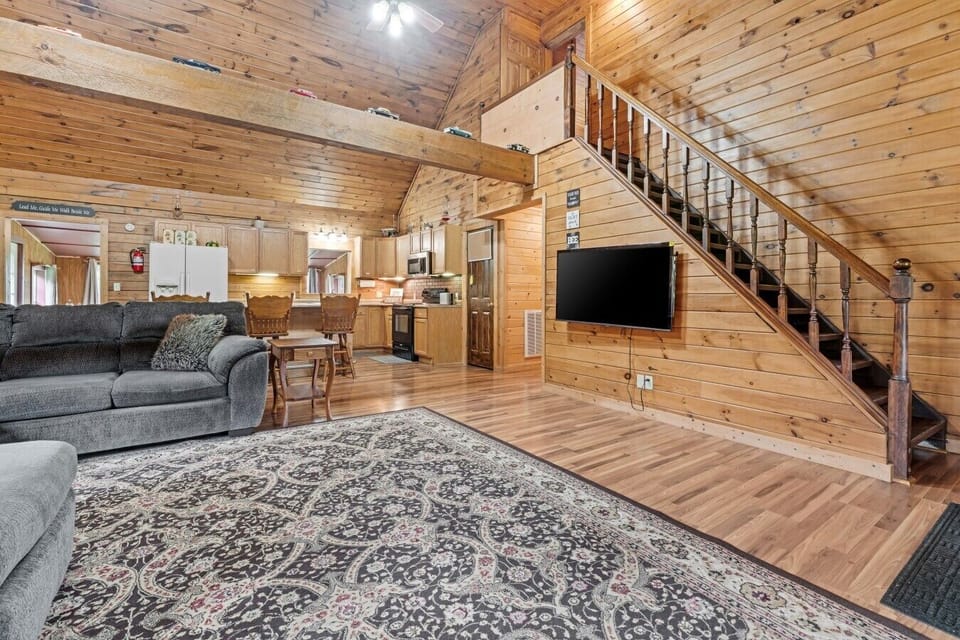 Living Room | Vaulted Wood Ceiling | TV & Loft Access