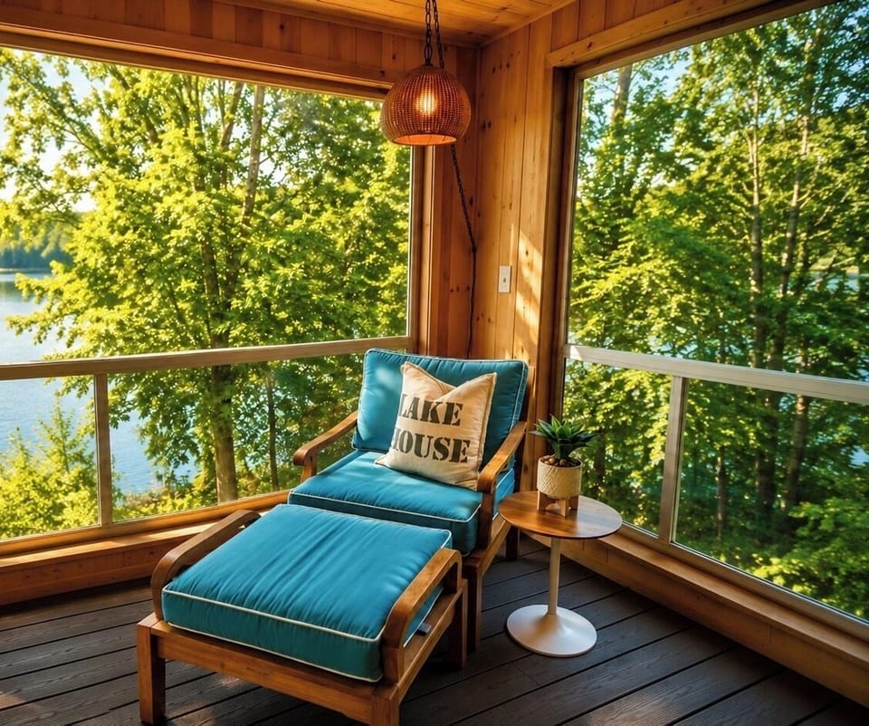 Screened in porch provides a perfect spot for a good book or nap