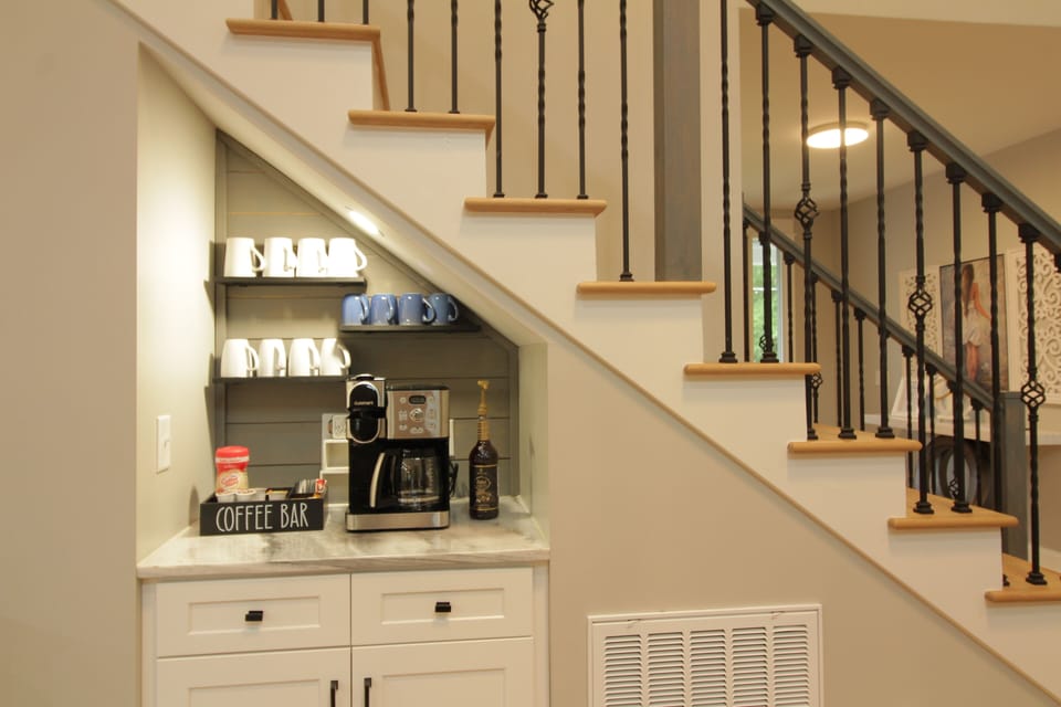 Coffee bar includes drip coffee and single serve brewing option.