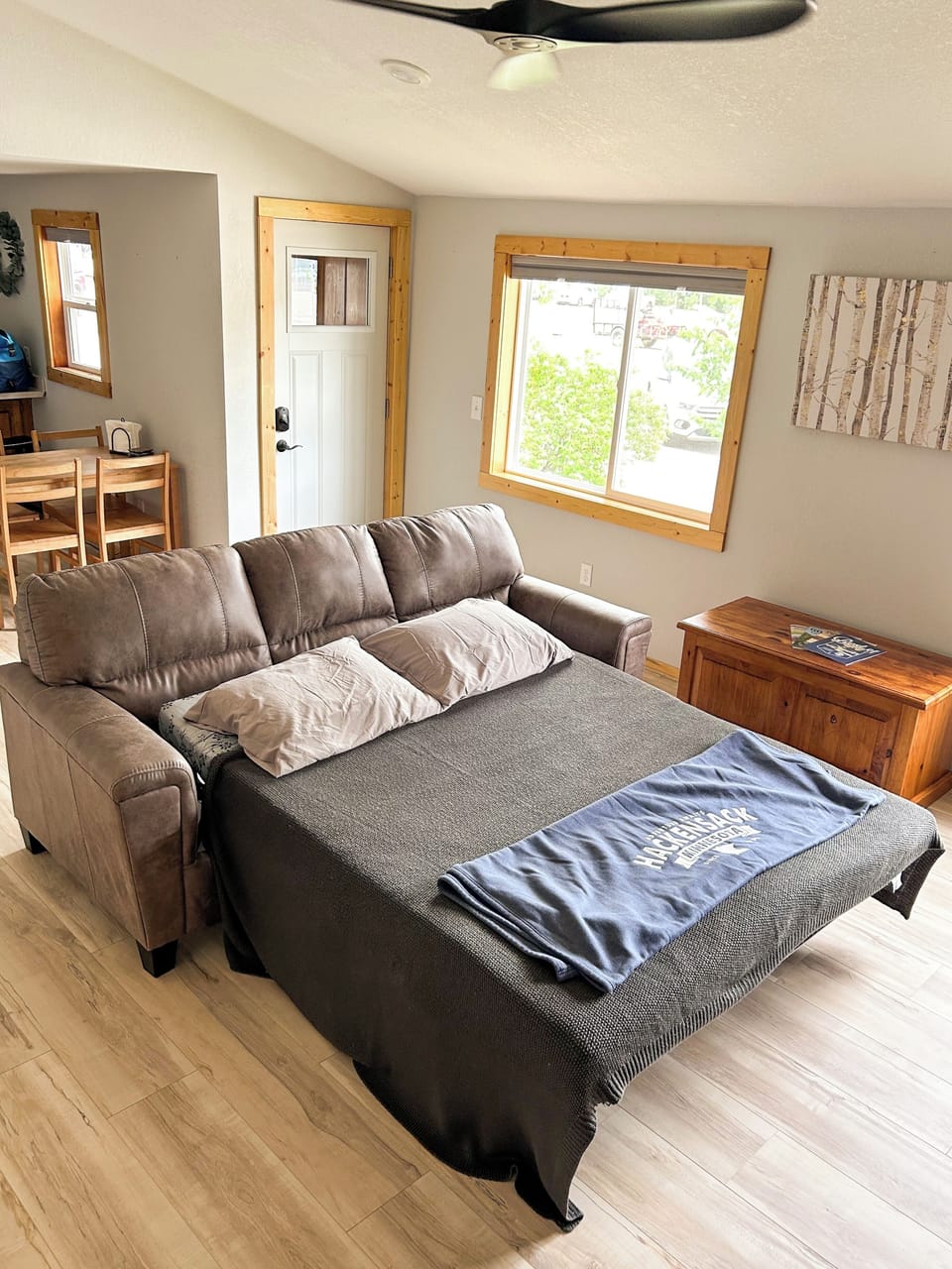 Queen mattress pulls out for additional sleeping options
