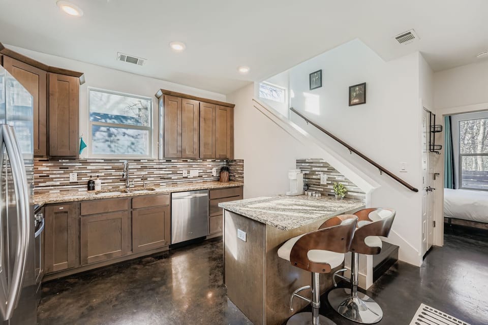 Dining area with seating conveniently located next to the kitchen.