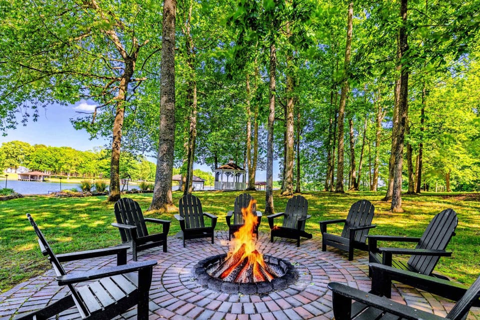 Fire Pit - Evening fire ready to go, with Adirondack chairs pulled up around the pit.