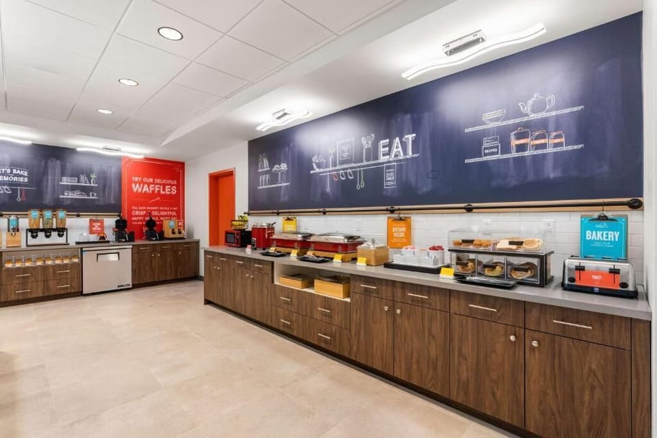 Grab waffles and fresh bites from the well-stocked buffet.