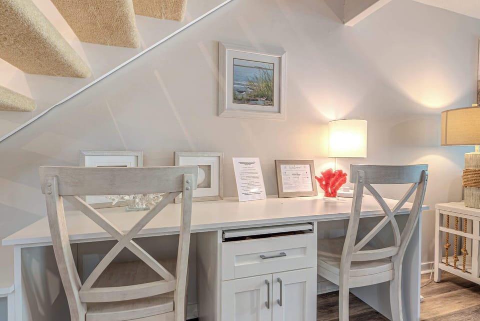 Dedicated desk area for remote work or trip planning.