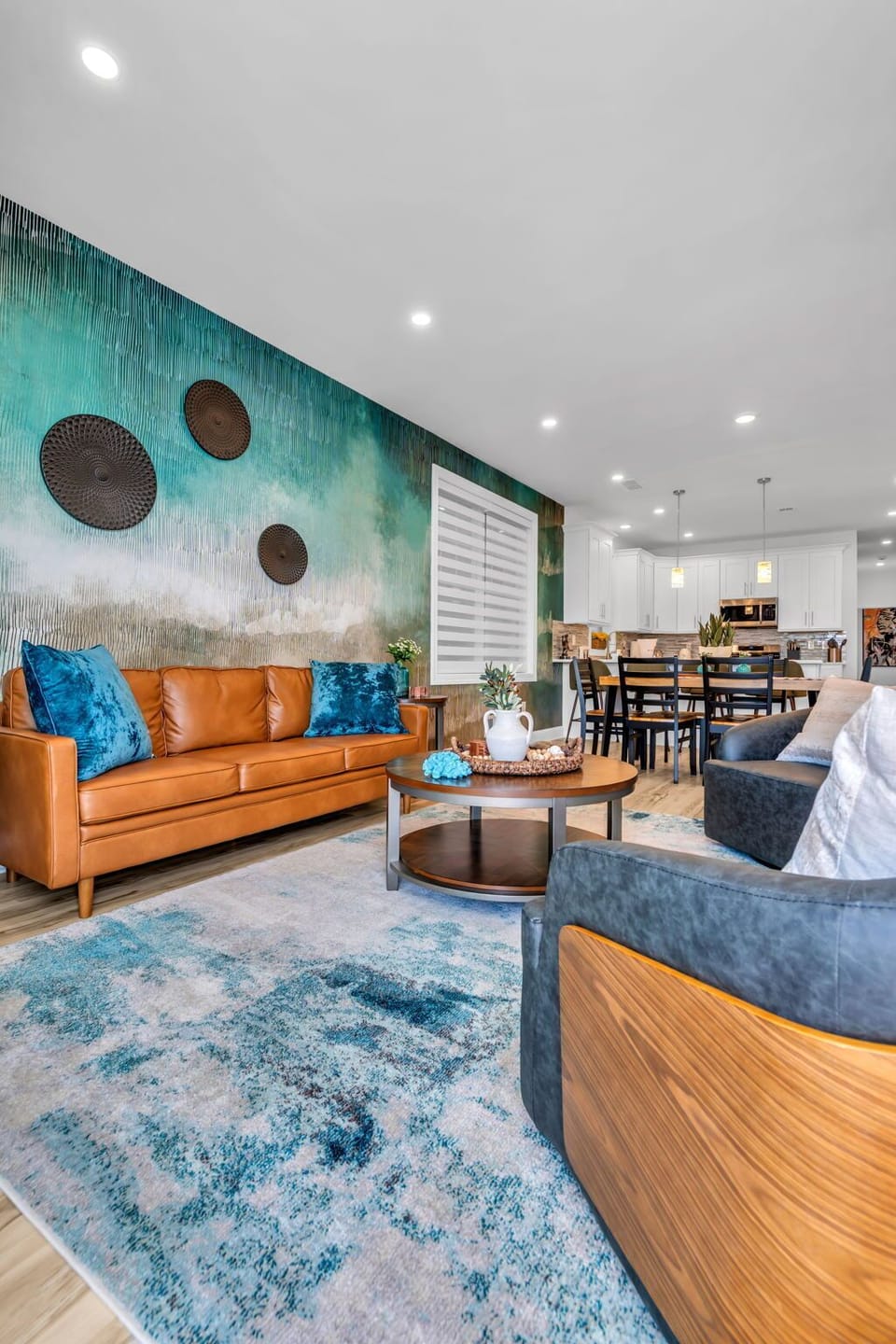 Stylish open living space with designer décor and seamless kitchen flow
