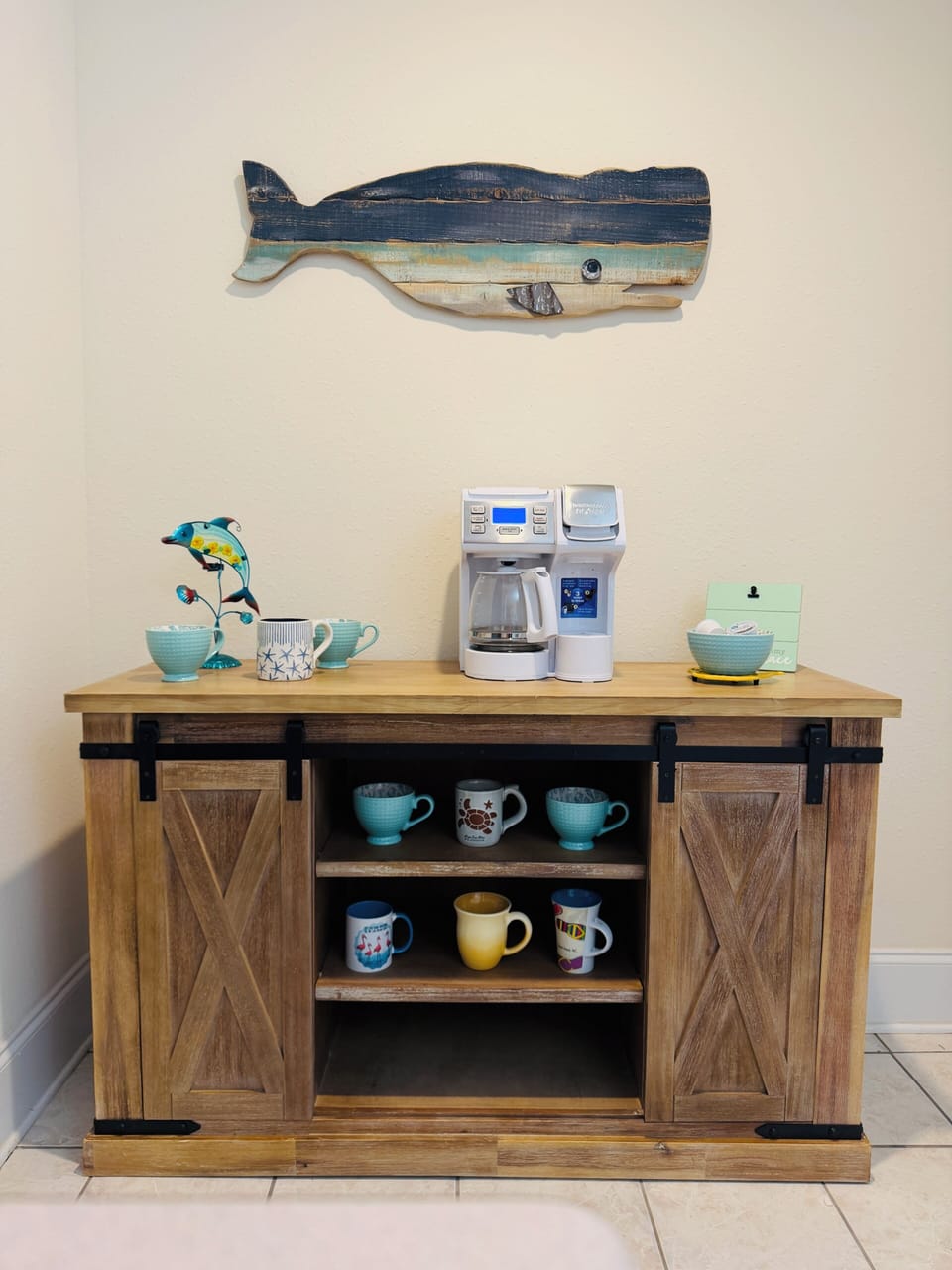 The Blue Whale Coffee bar!   Pots or K-cups accommodated. 