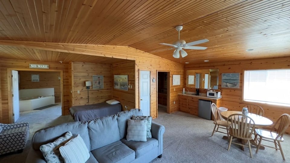 Spread out in the warm, wood-lined lounge after adventures.