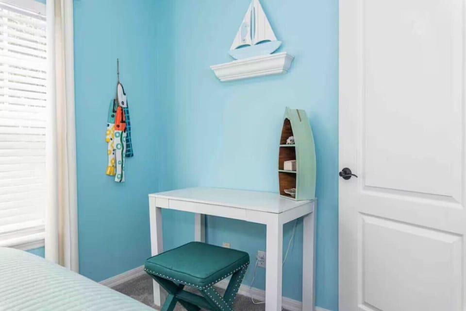 This room features a dedicated workspace