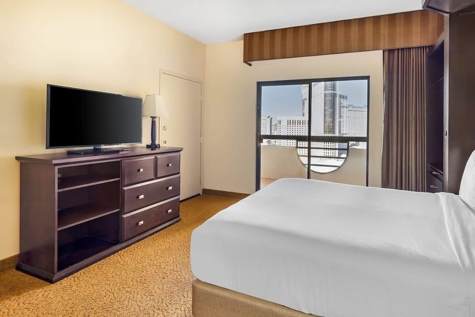 Kick back in bed and watch TV after exploring.