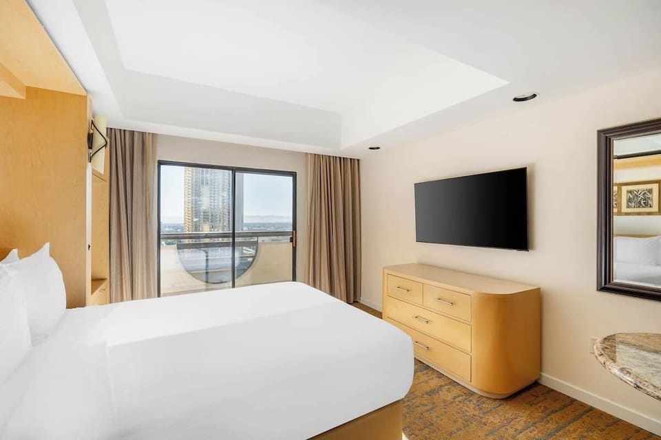 Kick back with a big-screen TV and airy comfort.