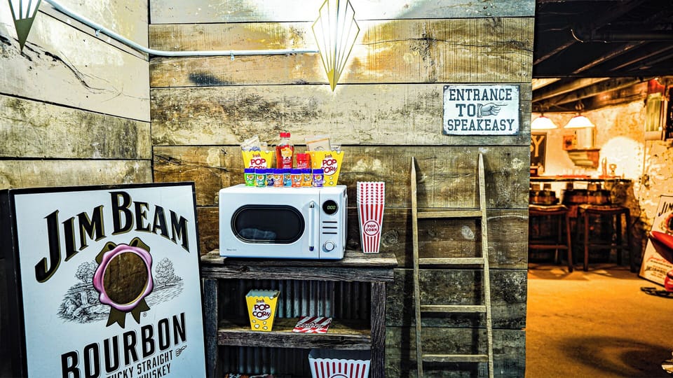 Entrance to the Speakeasy...do you know the secret password? Popcorn station with all the fixins.