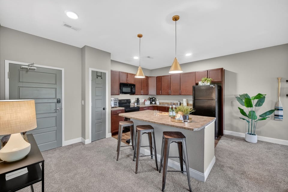 Bright open kitchen with island seating and modern finishes