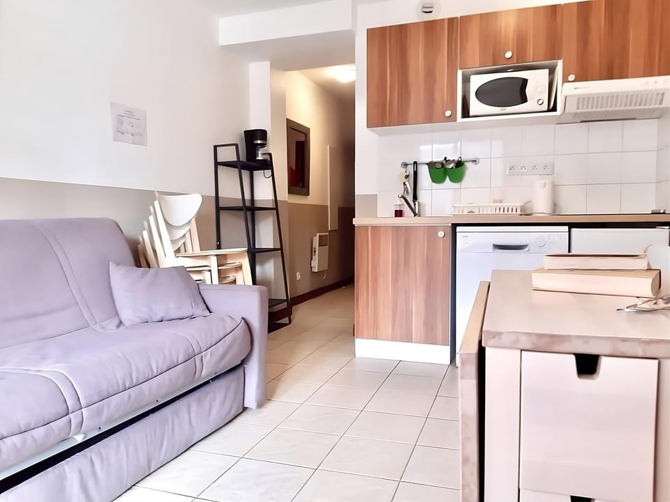 Living room with kitchen view