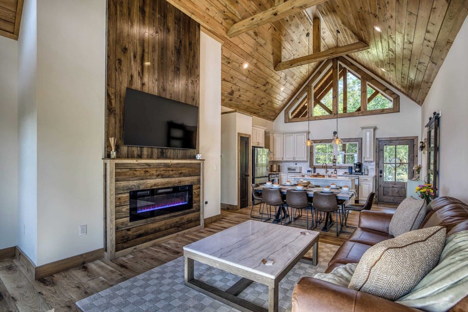 Electric fireplace and large screen smart tv