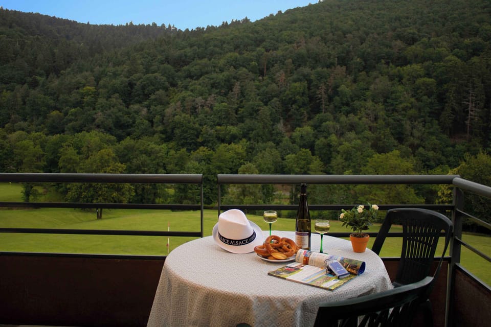 Step onto your private balcony and take in the green hills of Ammerschwihr — the Alsatian countryside at its most peaceful.