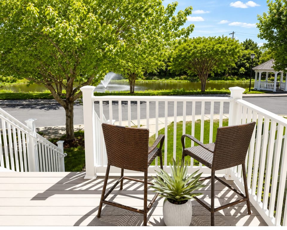 Additional seating on deck overlooking the pond.