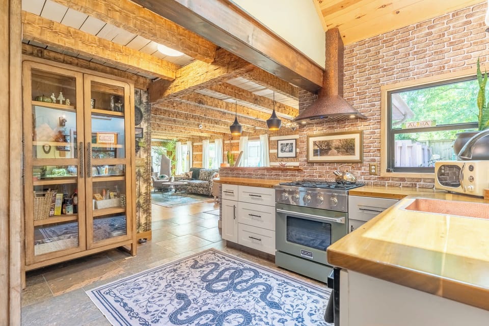 Cozy textures and warm tones throughout the space