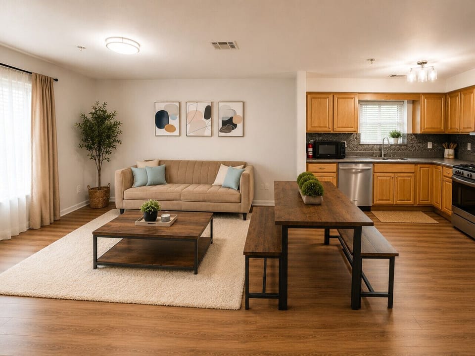 Spacious Living Room + Kitchen